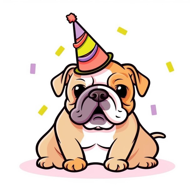 Photo a cartoon dog wearing a party hat sitting on the ground generative ai