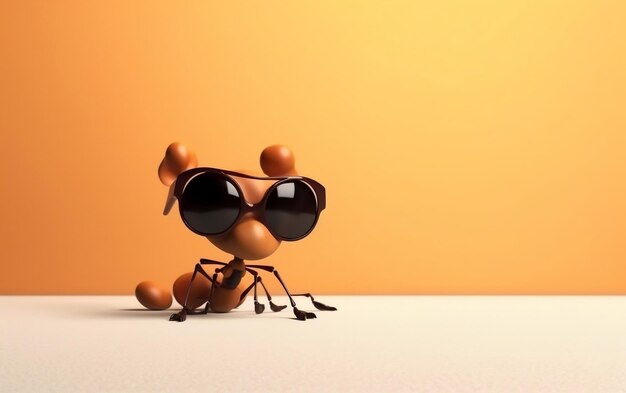 A cartoon dog wearing sunglasses sits on a table with an orange background.