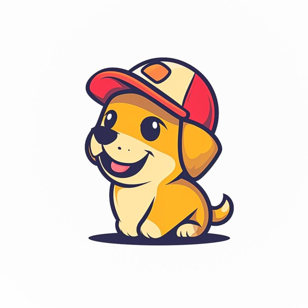 Photo cartoon dog with a baseball cap sitting on the ground dog trace