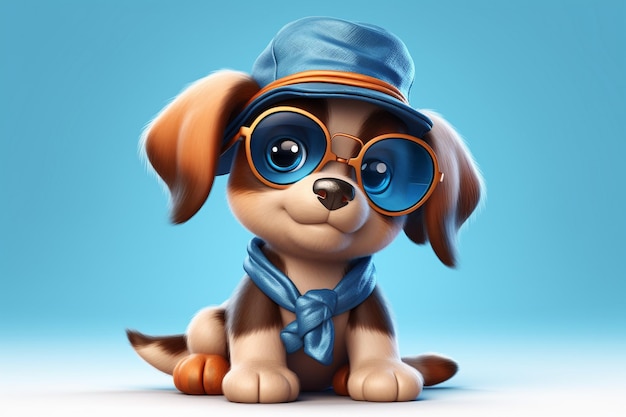 Photo a cartoon dog with a blue hat and blue hat.