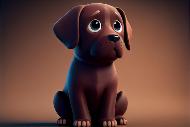 茶色の背景と青い目をした漫画の犬。