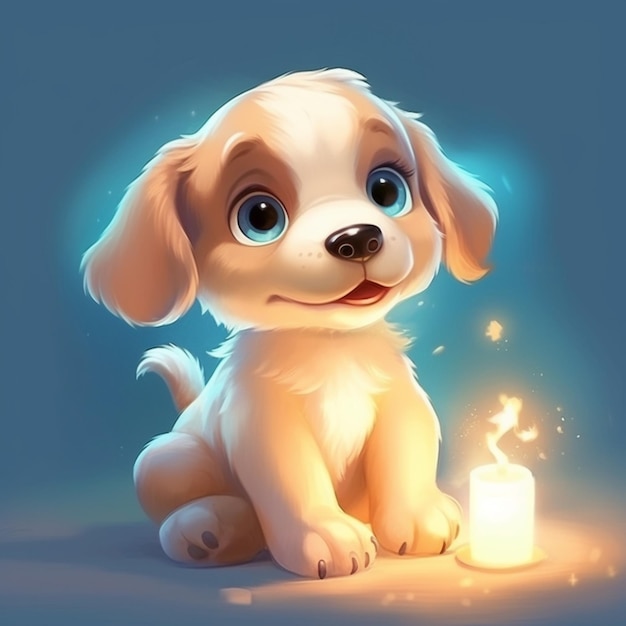 Cartoon dog with a candle in front of it generative ai