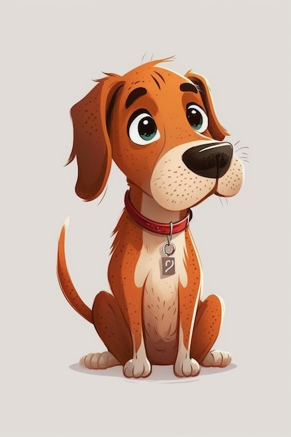 Cartoon dog with collar sitting and looking up generative ai