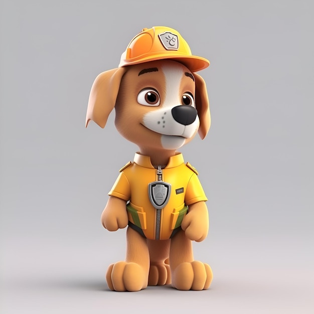 Cartoon dog with a construction helmet and overalls 3d rendering