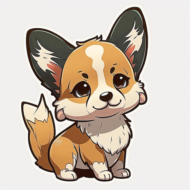 A cartoon dog with a fluffy tail that says corgi on it.