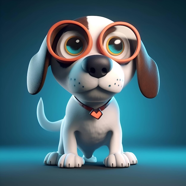 Cartoon dog with glasses and bow tie 3d illustration