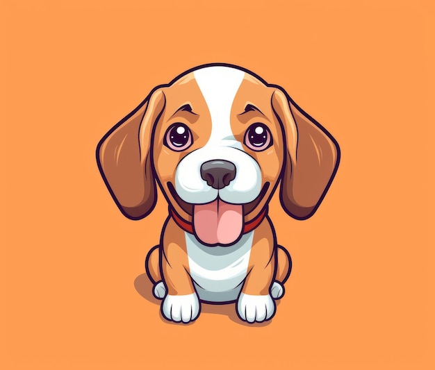 Cartoon dog with a pink nose sitting on an orange background.