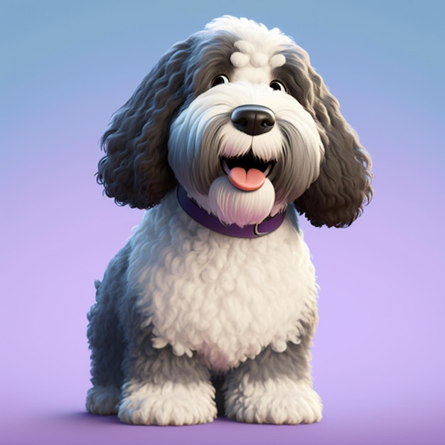 Cartoon dog with a purple collar and a purple collar generative ai