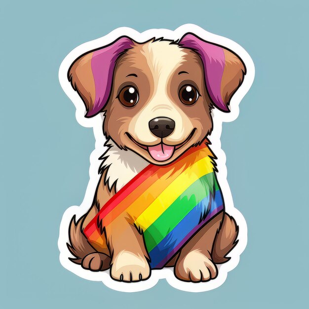 Photo a cartoon dog with a rainbow colored scarf around its neck.