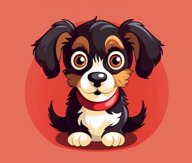 A cartoon dog with a red background