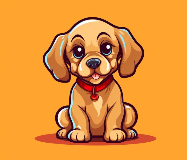 Cartoon dog with a red collar on an orange background