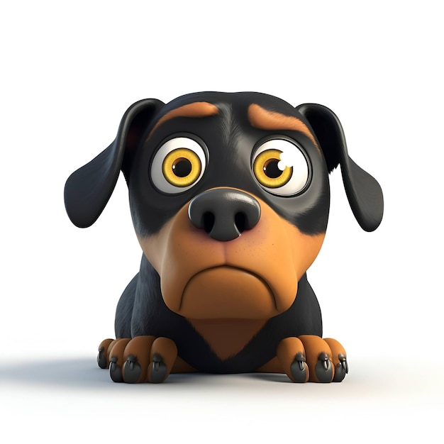 Cartoon dog with sad expression on white background 3D illustration