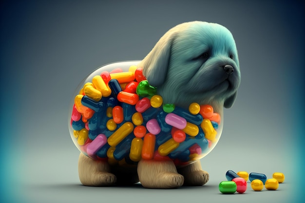 A cartoon dog with a shirt that says'pill'on it