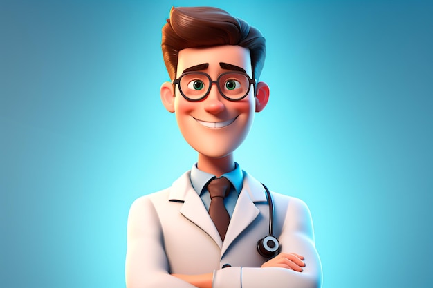 Cartoon dokter man glimlachende AI gegenereerd