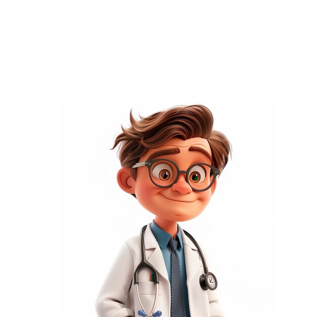 Foto cartoon dokter met bril en stethoscoop generatieve ai