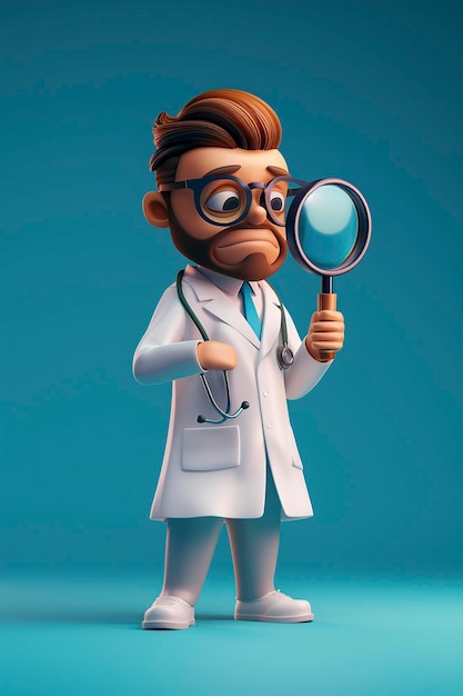 Cartoon Dokter met een vergrootglas