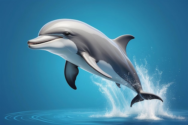 Cartoon dolfijn springt in de lucht met zijn mond open generatieve ai