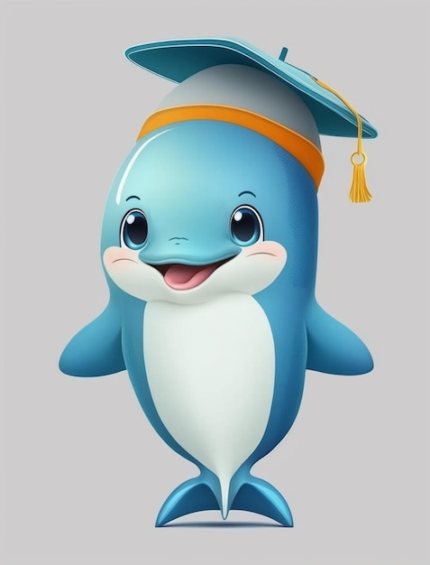 A cartoon dolphin wearing a graduation cap.