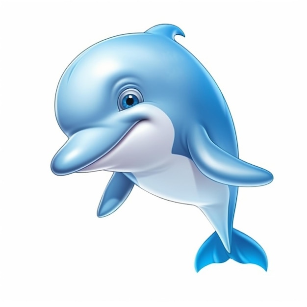 Cartoon dolphin with blue eyes and a white belly generative ai