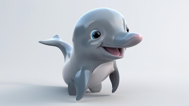 A cartoon dolphin with a blue nose and a tail.