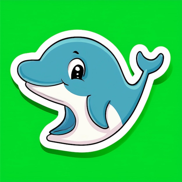 a cartoon dolphin with a blue whale on its face
