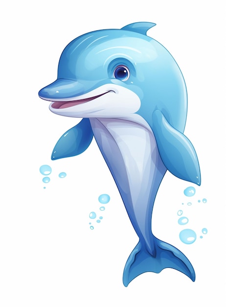 Photo cartoon dolphin with bubbles in the water generative ai