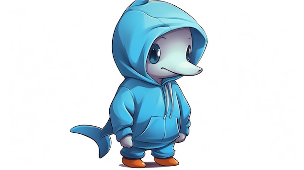 A cartoon dolphin with a hoodie and a hoodie