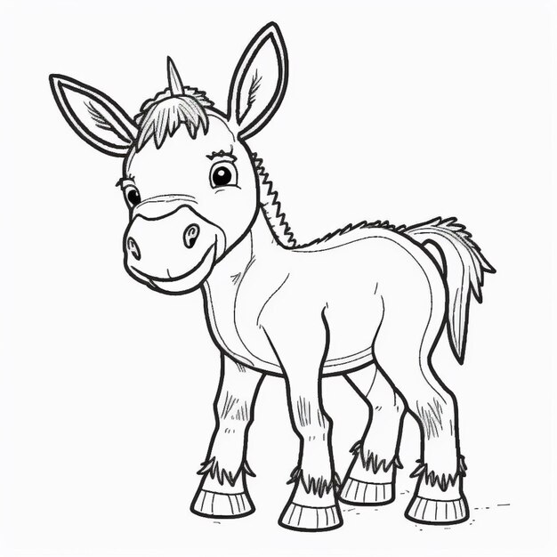 Photo a cartoon donkey with a long mane standing in a field generative ai