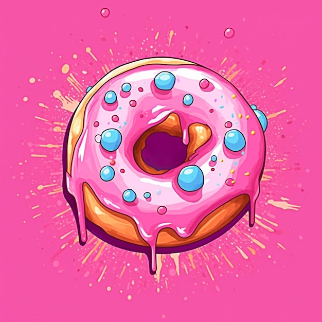 Cartoon donut met roze glazuur