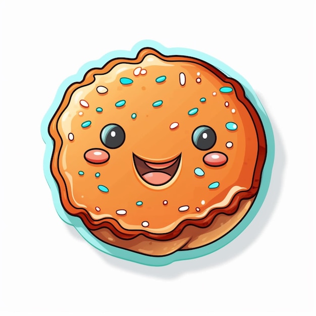 cartoon donut with sprinkles and eyes on a blue plate generative ai