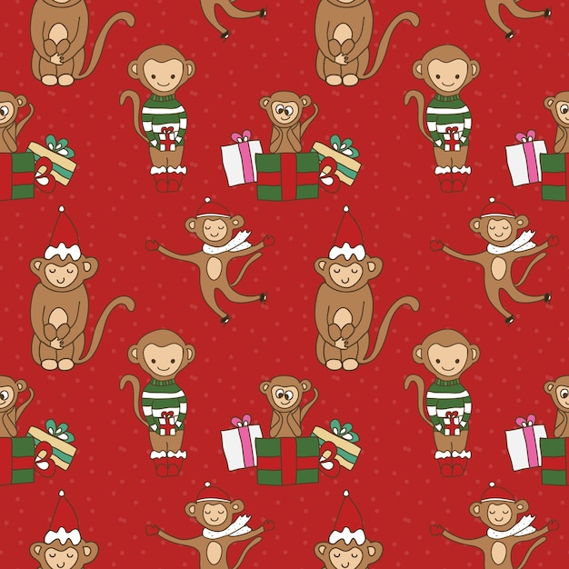 Cartoon doodle monkeys seamless pattern