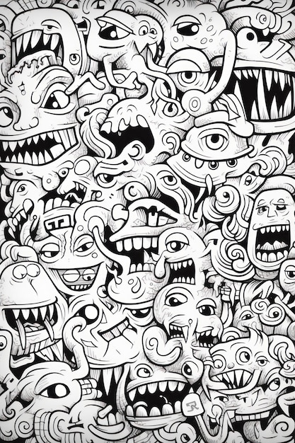 Cartoon doodles met de hand getekende monsters naadloos patroon Vector illustratie