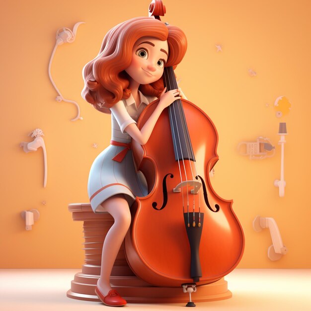 Photo cartoon double bass 3d