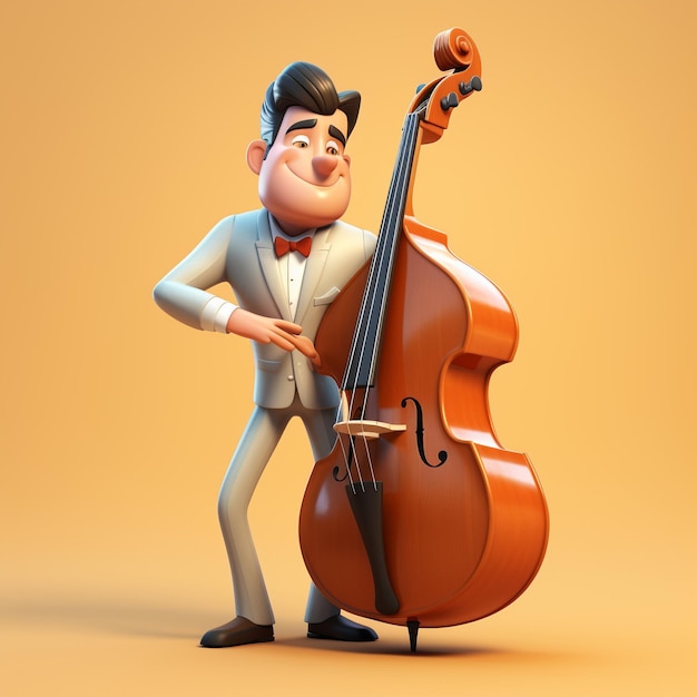 Photo cartoon double bass 3d