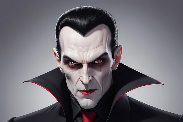 Cartoon Dracula met rode ogen en een zwart pak generatief ai