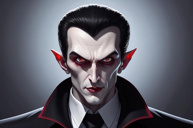 Cartoon Dracula met rode ogen en een zwart pak generatief ai