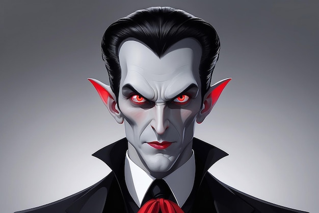 Cartoon Dracula met rode ogen en een zwart pak generatief ai