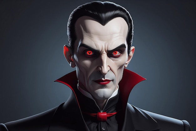 Cartoon Dracula met rode ogen en een zwart pak generatief ai