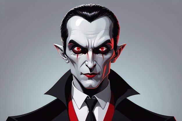 Cartoon dracula with red eyes and a black suit generative ai