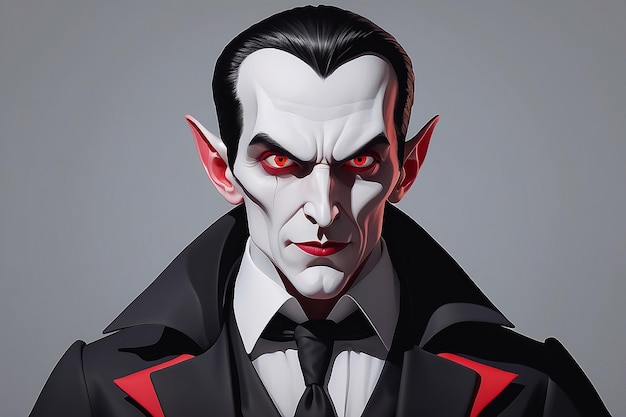 Cartoon dracula with red eyes and a black suit generative ai