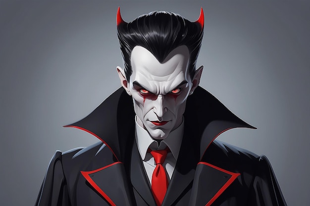 Cartoon dracula with red eyes and a black suit generative ai