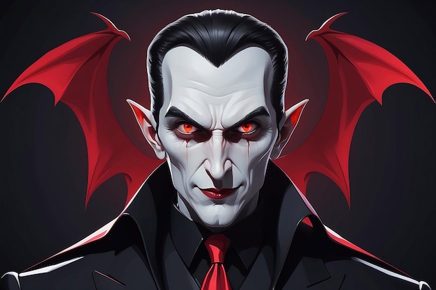 Photo cartoon dracula with red eyes and a black suit generative ai