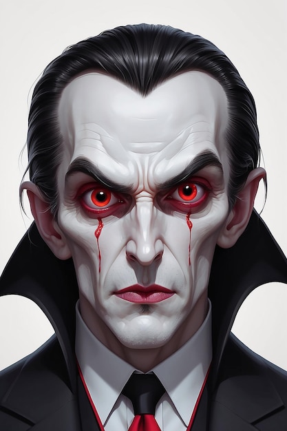 Cartoon dracula with red eyes and a black suit generative ai