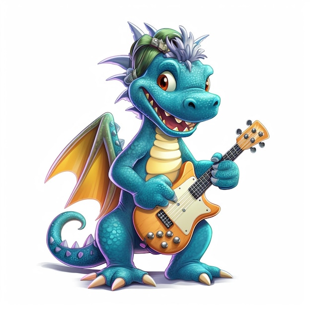 Cartoon dragon playing a guitar and singing generative ai