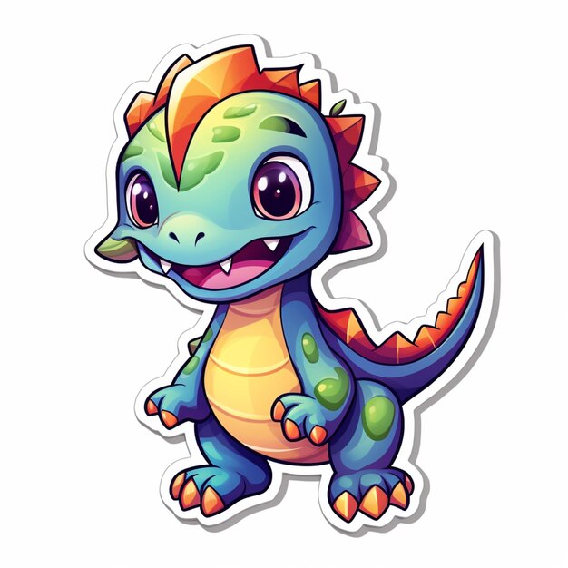 cartoon dragon sticker with colorful colors and a big smile generative ai