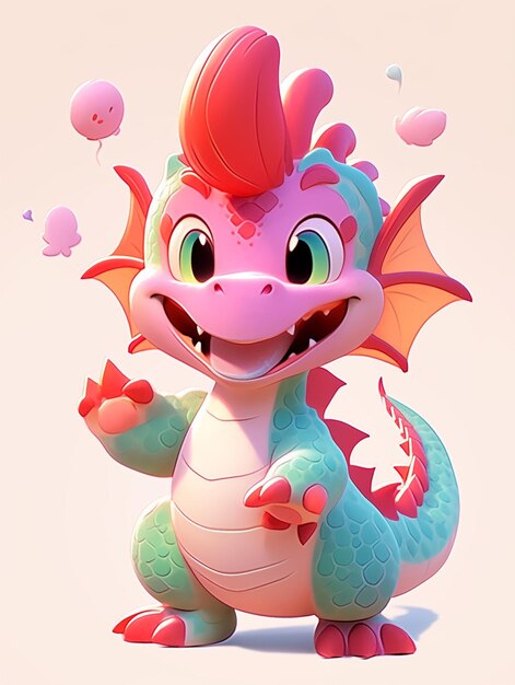 cartoon dragon with balloons flying around him generative ai