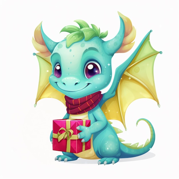 мультфильмный дракон с подарочной коробкой