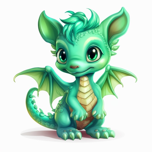 A cartoon dragon with green wings and tail.