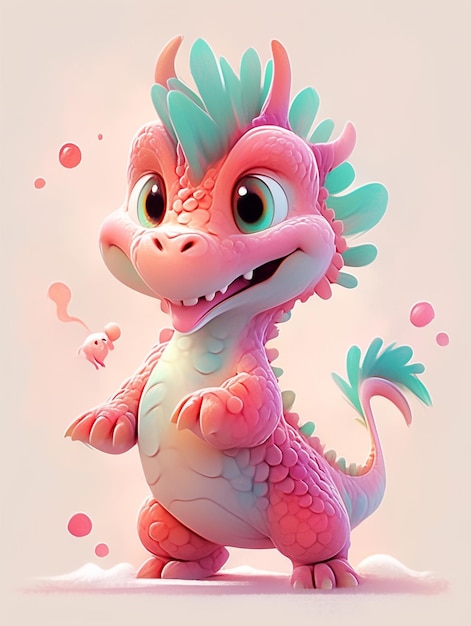 cartoon dragon with a pink body and green wings generative ai