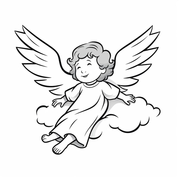 Photo a cartoon drawing of an angel flying over a cloud generative ai